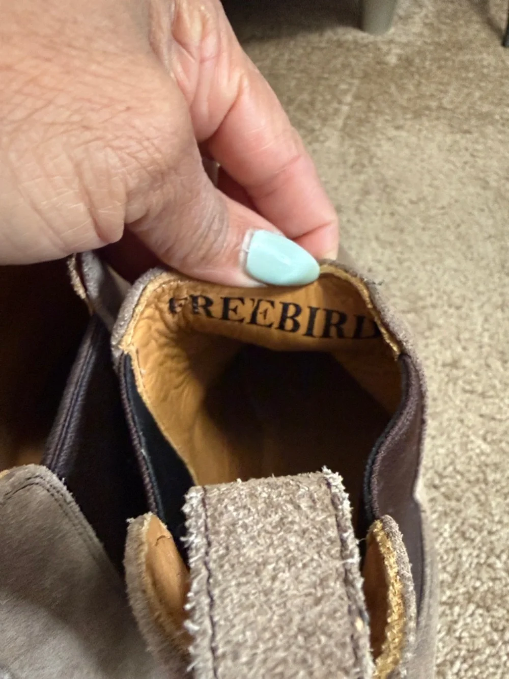 freebird Taupe Suede Chelsea Boots with Brown Elastic